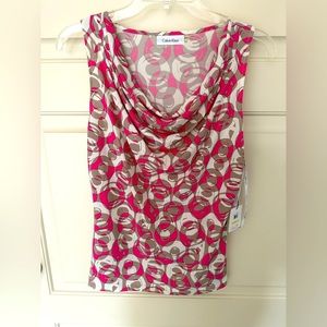 Calvin Klein Cowl Neck Neon Pink Multi Tank (NWT)
